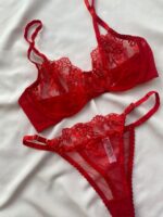 ست لباسزیر  تور قرمز گل ریز ژینا1148+ - Image 2