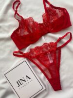 ست لباسزیر  تور قرمز گل ریز ژینا1148+ - Image 4