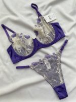 ست لباسزیر تورگلدوزی کرم و بنفش مارک ژینا کد1009