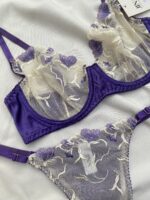 ست لباسزیر تورگلدوزی کرم و بنفش مارک ژینا کد1009 - Image 2