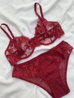 ست لباسزیر تورگلدوزی زرشکی برندانوشه کد889 - Image 2