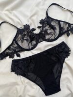 ست تورگلدوزی برگی مشکی بدن نما انوشه کد889